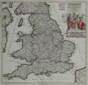 Mapa Anglii i Walii "ANGLIAE REGNI et WALLIAE PRINCIPATUS" Danckerts 1680