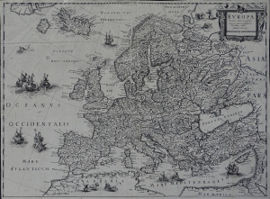 Mapa Europy "Europa Partium Orbic Terrae Spacio Minima Gloria Nobilissima Corectior edita a Mattheo Meriano" Merian 1635