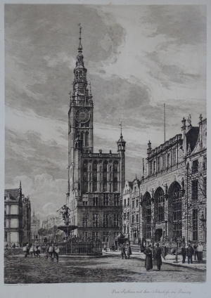 Gdańsk, Ratusz, Dwór Artusa "Das Rathaus mit dem Artushofe zu Danzig" Hugo Ulbrich 1909
