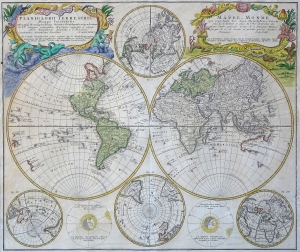 Mapa Świata "PLANIGLOBII TERRESTRIS" "MAPPE MONDE" Homann 1746