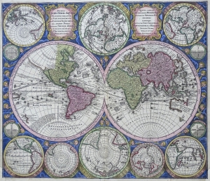 Mapa Świata "Diversi globi terr-aquei statione variante" Matthäus Seutter 1730