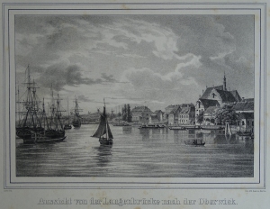 Szczecin "Aussicht von der Langenbrücke nach der Oberwiek" Ludwig Eduard Lütke 1840