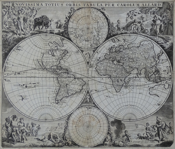 Mapa Świata "NOVISSIMA TOTIUS ORBIS TABULA PER CAROLUM ALLARD"  Karol Allard 1683